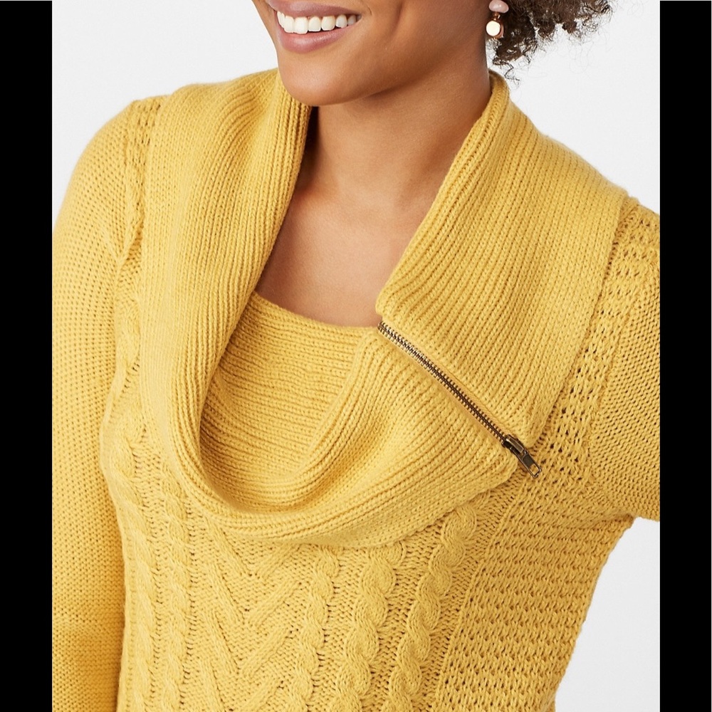 New Zip Cowl Neck Cable Knit Tunic - Picture 5 of 6